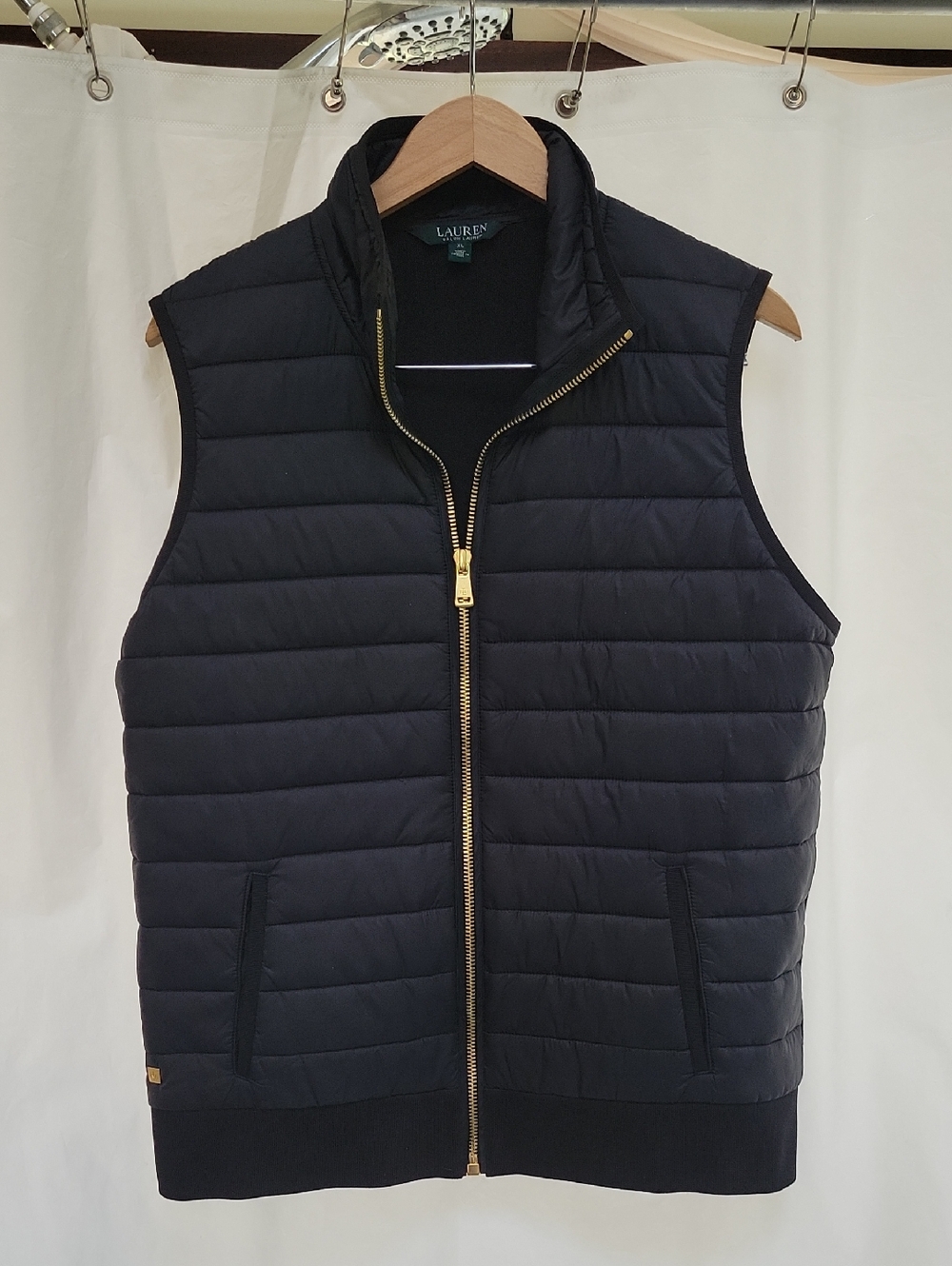 Lauren Ralph Lauren Black Quilted Puffer Vest with Gold Zip XL